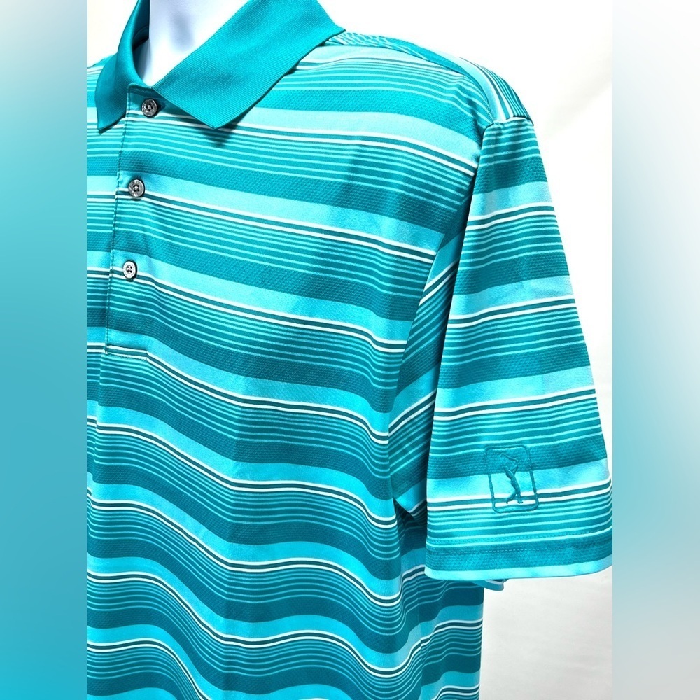 PGA TOUR Men’s Teal‎ stripe AirFlux polo golf shirt size L. - Picture 2 of 12